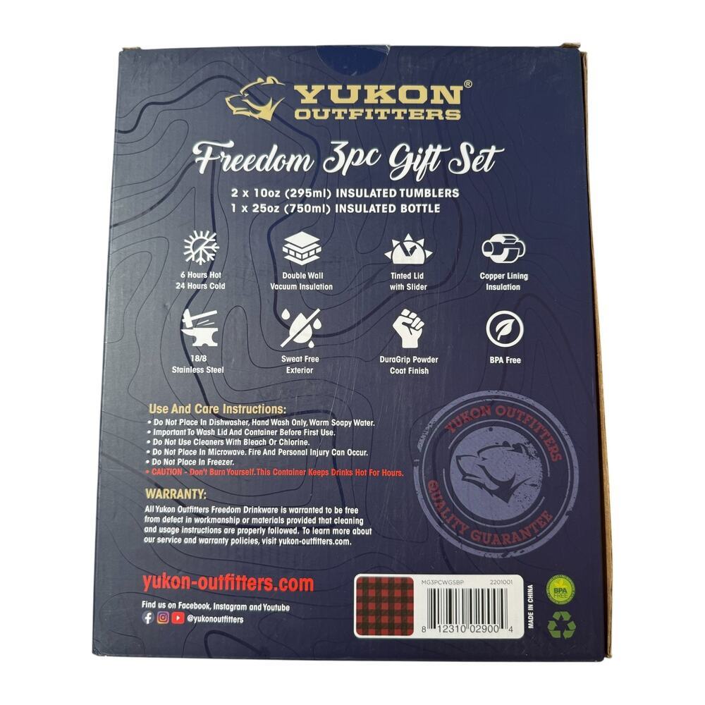 Yukon Outfitters Freedom 3 Pc Gift Set Buffalo Plaid 25oz Bottle 2x10oz Tumblers - Picture 3 of 5